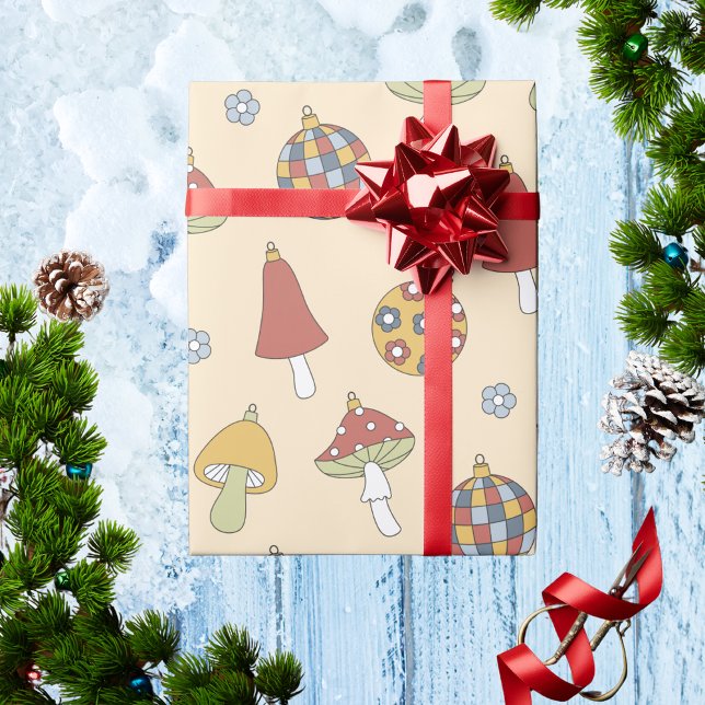 Papel De Presente Natal do Decado de Férias de Mushroom Retroativo (Criador carregado)