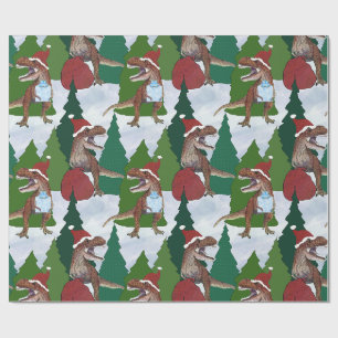 Papel De Presente Natal do Dinossauro T-Rex Papai Noel