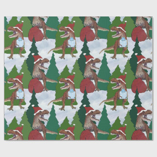 Papel De Presente Natal do Dinossauro T-Rex Papai Noel