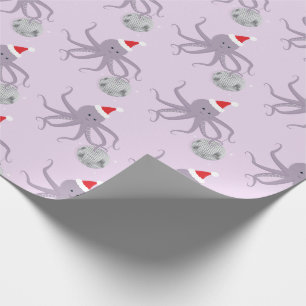 Papel De Presente Natal do Disco Ball Roxo Octopus Santa Hat