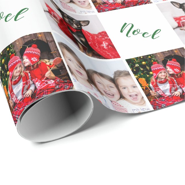 Papel De Presente Natal do Elegant Custom Photo Collage Noel (Ponta do rolo)