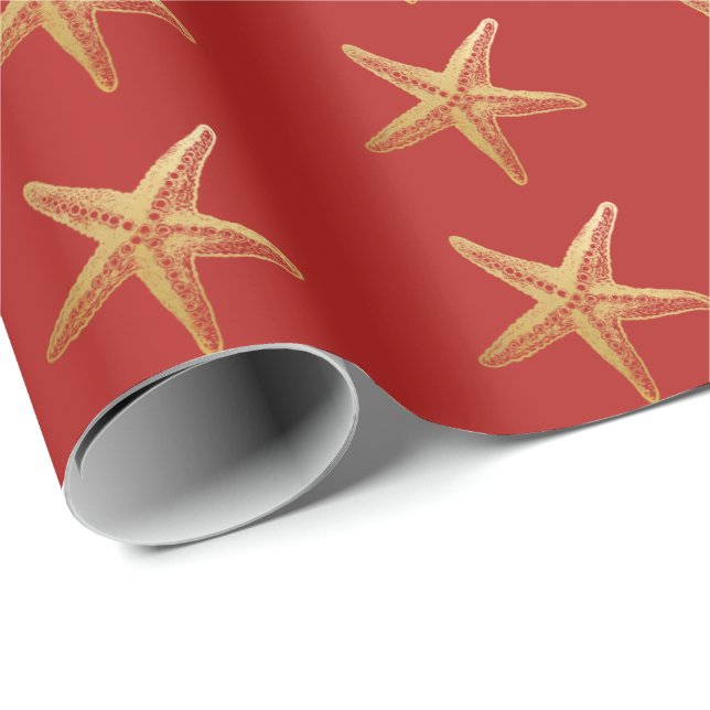 Papel De Presente Natal do Feriado Vermelho Dourado da Praia (Ponta do rolo)