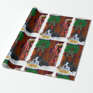 Papel De Presente Natal do filhote de cachorro de Boston Terrier