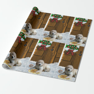 Papel De Presente Natal do filhote de cachorro de Goldendoodle