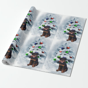 Papel De Presente Natal do filhote de cachorro de Rottweiler