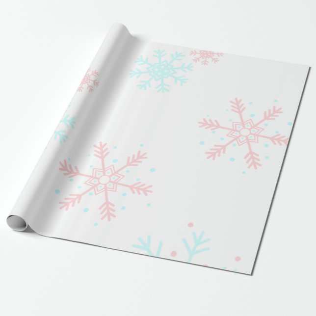 Papel De Presente natal do floco de neve rosa e azul (Desenrolado)