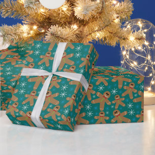 Papel De Presente Natal do Homem de Gingerbread de Teal Escuro