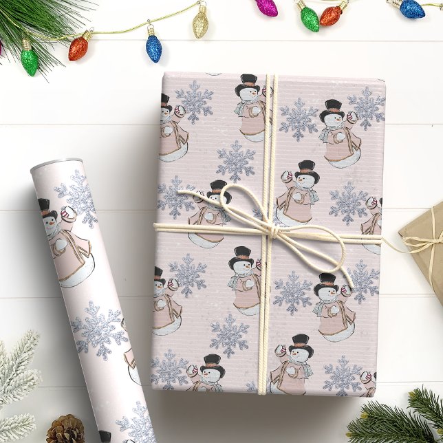Papel De Presente Natal do legante Snowman e Glitter Snowflake (Criador carregado)