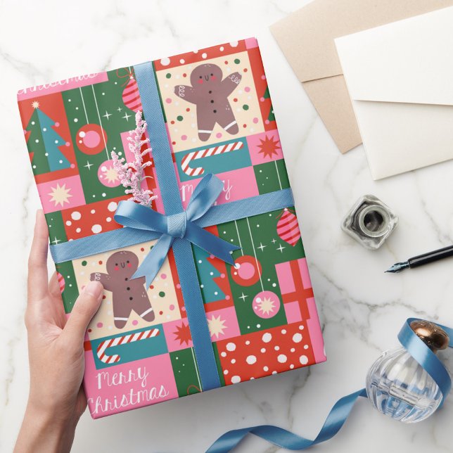 Papel De Presente Natal do Noel de Férias Geométricas do Xmas (Criador carregado)