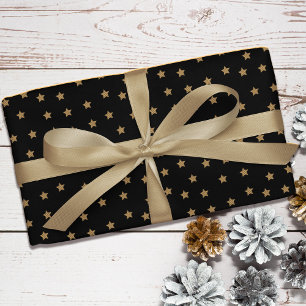 Papel De Presente Natal do Padrão Dourado de Estrela de Dodle Negra