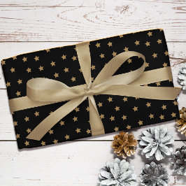 Papel De Presente Natal do Padrão Dourado de Estrela de Dodle Negra