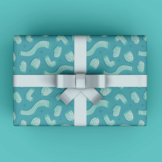 Papel De Presente Natal do Padrão Festivo Azul de Férias (Modern Winter Gift Wrapping Paper for Christmas in blue and teal colors.)