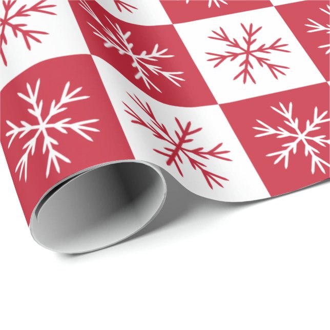Papel De Presente Natal do Padrão Vermelho Checkered White em Floco  (Ponta do rolo)