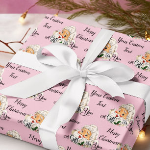 Papel De Presente Natal do Papai Noel Rosa-Rosa com Blush Vintage