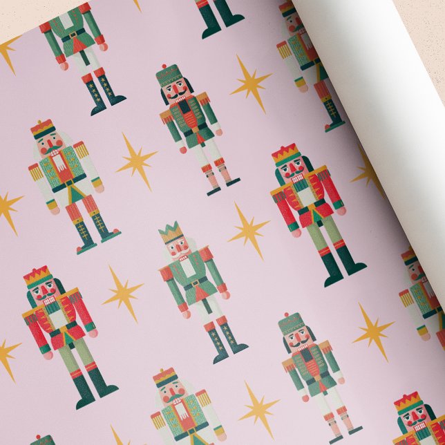 Papel De Presente Natal do Retro Nutcracker do Século Médio Rosa (Criador carregado)