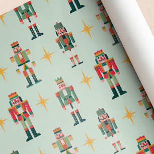 Papel De Presente Natal do Retro Nutcracker do Século Médio Verde