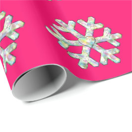 Papel De Presente Natal do rosa do floco de neve do rosa quente