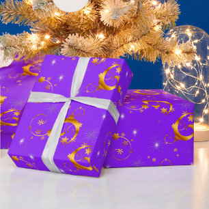 Papel De Presente Natal do roxo dos redemoinhos e das estrelas do