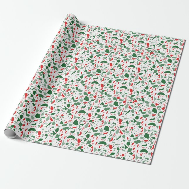 Papel De Presente Natal do Terrazzo Red Green (Desenrolado)