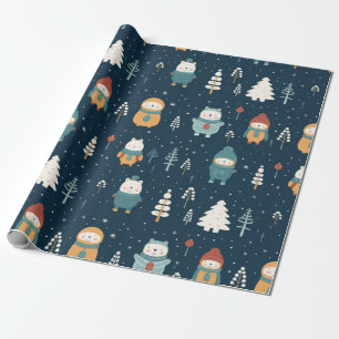 Papel De Presente Natal do Urso de Inverno Bonito