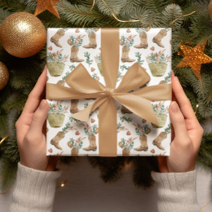Papel De Presente Natal do West Cowboy Boot Woodland