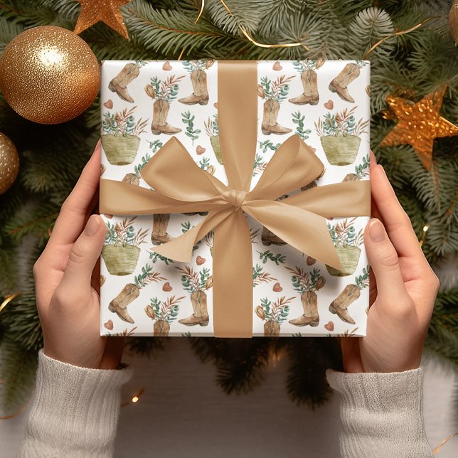 Papel De Presente Natal do West Cowboy Boot Woodland (Criador carregado)