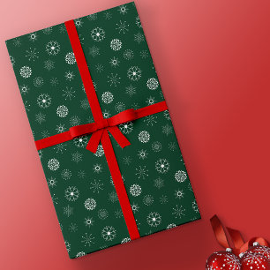 Papel De Presente Natal dos Flocos de Neve Verdes e Brancos Modernos