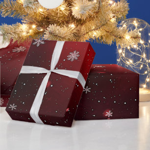 Papel De Presente Natal dos Flocos de Neve Vermelhos/Brancos