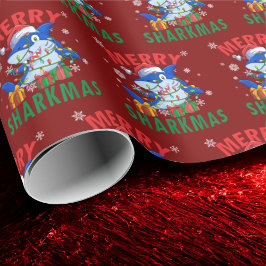Papel De Presente Natal dos Papais noeis Sharkmas da feliz