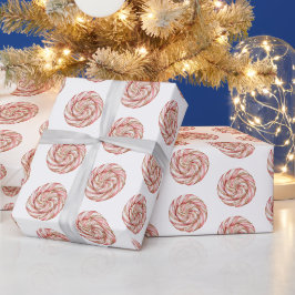 Papel De Presente Natal dos Peppermintos Brancos Dourados rosa