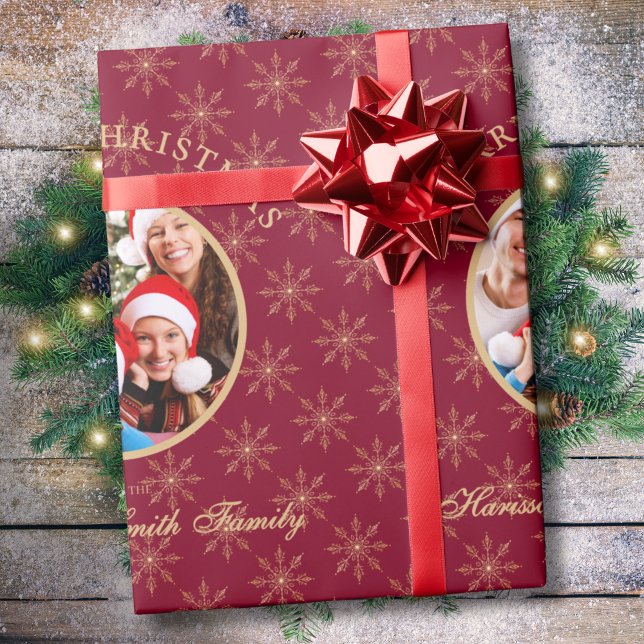 Papel De Presente Natal Dourado da Floresta Limpa Burgundy (Criador carregado)