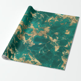 Papel De Presente Natal Dourado de Mármore Verde de Teal Escuro