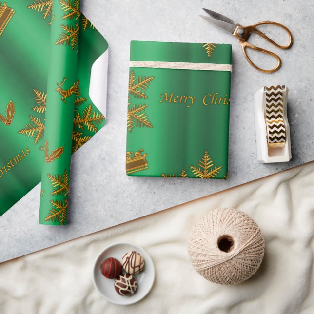 Papel De Presente Natal Dourado e Verde (Criador carregado)
