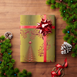 Papel De Presente Natal Dourado e Vermelho