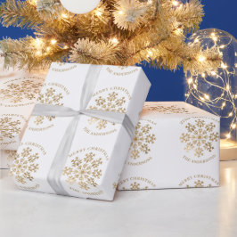 Papel De Presente Natal Dourado Floco de Neve Nome Personalizado
