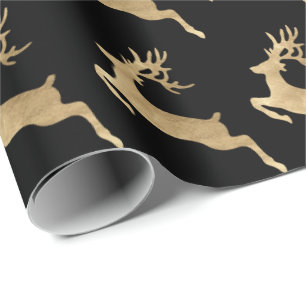 Papel De Presente Natal Dourado preto dos feriados da rena delicado
