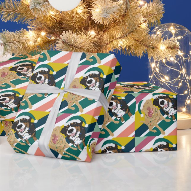 Papel De Presente Natal Dudley Labrador e Bernese Mountain Dog (Feriados)