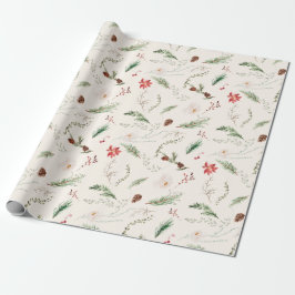 Papel De Presente Natal Elegante Boho Botânico