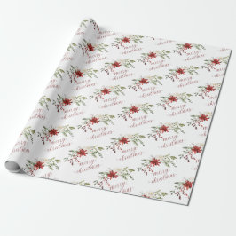 Papel De Presente Natal Elegante com Aguarela de Folhagens e Frutas