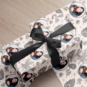 Papel De Presente Natal Elegante de Foto Preta e Branca