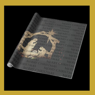 Papel De Presente Natal Elegante de Prata Negra Feliz