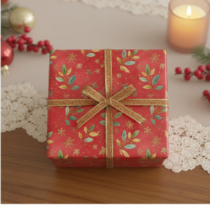 Papel De Presente Natal Elegante Dourado Verde Vermelho 