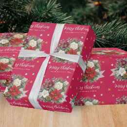 Papel De Presente Natal Elegante Floral Personalizado Festa