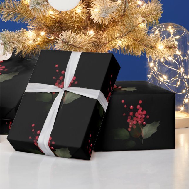Papel De Presente Natal elegante Holly Berry Holiday (Feriados)