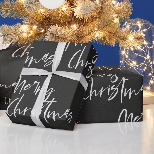 Papel De Presente Natal Elegante Preto e Branco Feliz (Feriados)