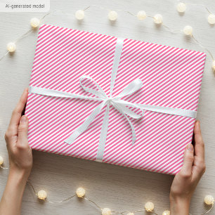 Papel De Presente Natal Elegante Rosa e Branco Listras Finas