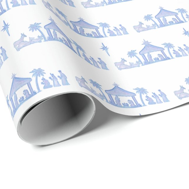 Papel De Presente Natal em Aquarela Azul (Ponta do rolo)