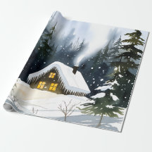 Natal em Aquarela de Cabana de Inverno Vintage