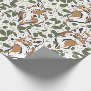 Papel De Presente Natal em Aquarela Rústica com Raposa da Floresta