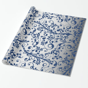 Papel De Presente Natal em azul e prata